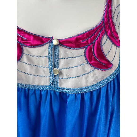Vintage Henson Blue Nylon Nightgown With Pink & White Trim Small NWT Made in USA - Picture 4 of 16